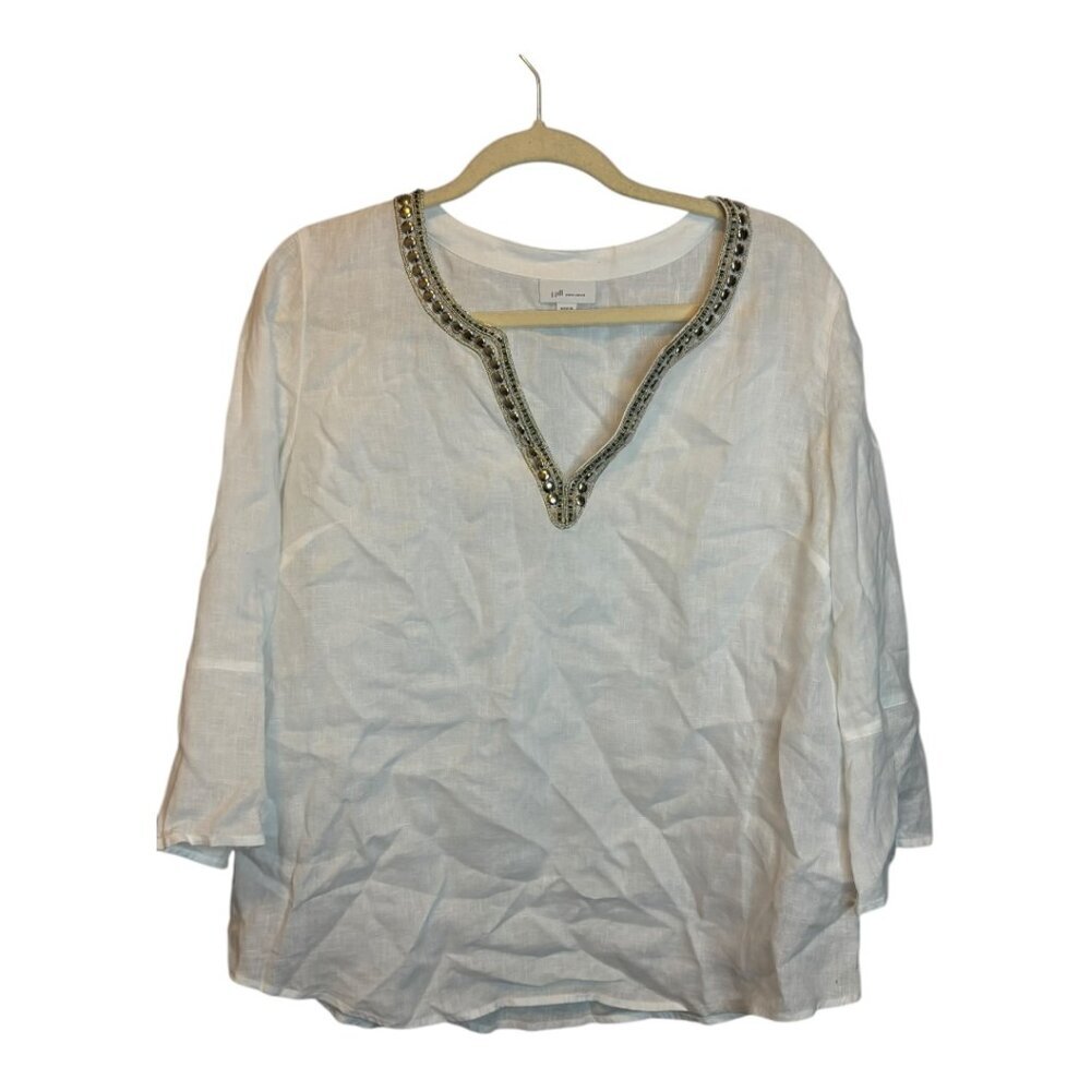 J. Jill Blouse Shirt Women's‎ Size Medium Love Linen Embellished White